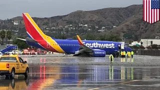 Southwest plane skids off runway at Burbank Airport - TomoNews