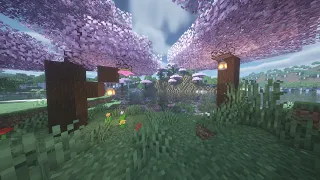 Minecraft Cherry Blossom Tree and Lake Ambience with Lofi Mix | Relaxing Sound for Sleep and Study