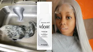 HOW TO DYE WIG ICEY GREY/SILVER USING ADORE TITANIUM DYE | WATER COLOR METHOD