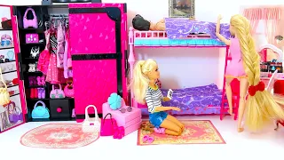 Barbie & Rapunzel Morning Routine Bedroom, Bathroom Doll House  - Playing with Toy Videos for Kids