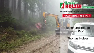 Böschung mulchen mit JCB Hydradig, Engcon und THE mulcher