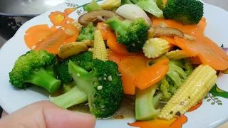 How to cook Broccoli, baby corn, carrots, shiitake mushroom stir fry/healthy vegetable