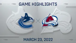 NHL Highlights | Canucks vs. Avalanche - Mar. 23, 2022