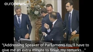 Fight breaks out in Ukranian Parliament after accusations fly (subtitles)