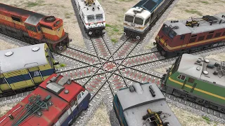 Eight Trains Crossing Each other at Diamond Crossing#2 - BeamNG.Drive