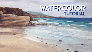 How to paint a BEACH with wet sand reflections ✶ WATERCOLOR tutorial