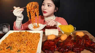 SUB)꾸덕꾸덕 크림진짬뽕에 자메이카 통다리 치킨 먹방🍗(ft.치즈볼) Spicy Cream Noodles with Grilled Chicken Leg Mukbang ASMR