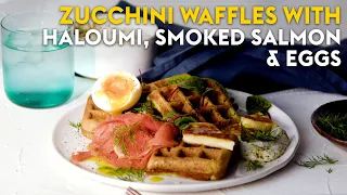 Zucchini waffles with haloumi, smoked salmon and eggs | delicious. Australia