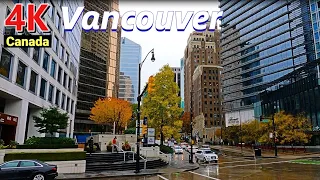 【4K UHD】🇨🇦Downtown Vancouver Rainy walking Tour. Canada Oct 2021