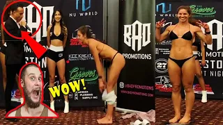 AVRIL MATHIE VS MONICA TREJO HOT WEIGH IN WESTON FIGHT NIGHT 2