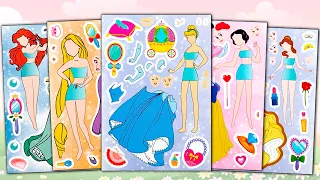 DISNEY PRINCESS STICKER BOOK MAKEOVER | CINDERELLA, BELLE, SNOW WHITE, ARIEL FUN STICKER ACTIVITY