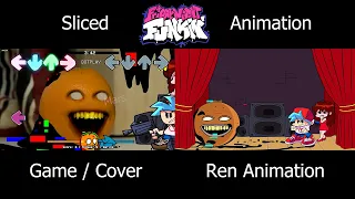 Corrupted “SLICED” But Everyone Sings It | Annoying Orange x With Pibby x FNF Animation Comparison