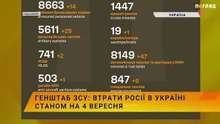 ☠️💣Генштаб ЗСУ: втрати росії в Україні станом на 4 вересня