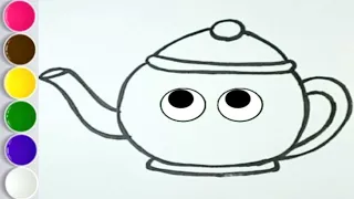 How to draw a teapot step by step | Easy Drawing, Painting and Coloring for kids Toddlers