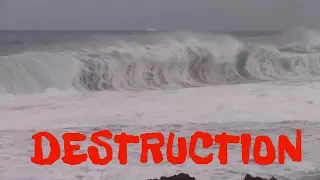 Unrideable Big Shorebreak & Running Rights  -- RAW LAND FOOTAGE