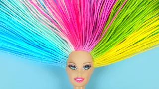 AMAZING HAIRSTYLE and DRESS ~ DIY Barbie Hacks; Long Hair Rainbow, Clothes and MORE!!