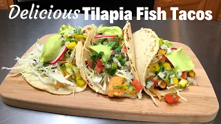 TILAPIA FISH TACOS with cabbage slaw | Creamy AVOCADO SAUCE | TEMPURA BATTER for tilapia