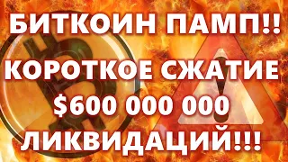 БИТКОИН ПАМП!! КОРОТКОЕ СЖАТИЕ $600 000 000 ЛИКВИДАЦИЙ!!! А ТЫ ПОМИШЬ ЭТИ СИГНАЛЫ?