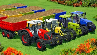 JOHN DEERE vs FENDT vs CLAAS vs LAMBORGHINI TRACTORS BATTLE - Farming Simulator 22