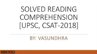 Solved Reading Comprehension | CSAT 2018 Paper | UPSC Prelims 2020