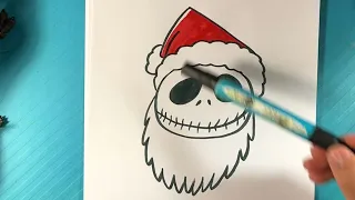 EASY How to Draw JACK SKELLINGTON SANTA CLAUS