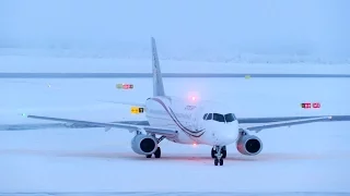 Cityjet Sukhoi Superjet startup and takeoff at Rovaniemi EFRO