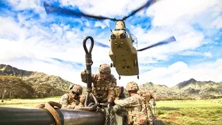 GoPro POV: U.S. Army CH 47 Chinook Helicopter Sling Loads a Heavy M777 Howitzer