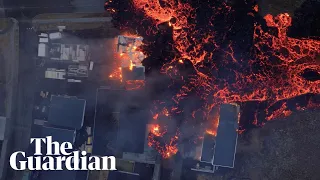 Drone footage shows lava engulfing Grindavík in Iceland