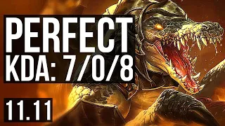 RENEKTON vs FIORA (TOP) | 7/0/8, 400+ games, Godlike | KR Diamond | v11.11