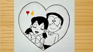 Nobita and Shizuka Love Drawing - Pencil Sketch / How to draw nobita shizuka / Drawing for beginners