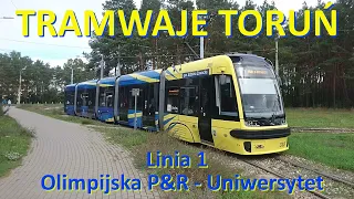 Tramwaje Toruń. Linia 1 Olimpijska P&R - Uniwersytet./Ride on tram line 1 in Toruń(Poland) - CABVIEW