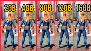 SPIDER MAN REMASTERED - RAM COMPARISON 2GB VS 4GB VS 6GB VS 8GB VS 12 VS 16GB