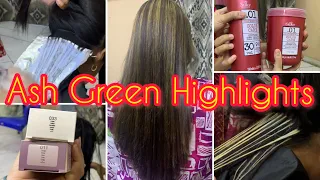 Ash Green Hair color Highlights karny ka tariqa / How we do Babylights at Saloon / Global Highlight