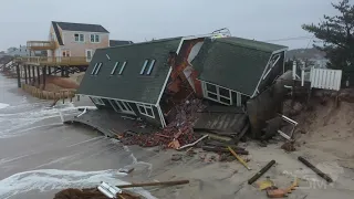 02-02-2021 Sandwich, MA -  Nor’easter , huge waves collapse home into Ocean, beach erosion, drone