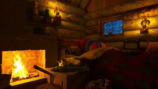 Fireplace 4k and Relaxing Blizzard - Winter Hut Ambience with Fireplace