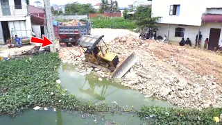 Incredibly Amazing Dump Truck Working Helping Bulldozer Komatsu D21A Trapped in the Wate