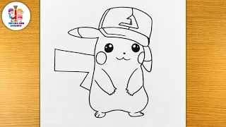 HOW TO DRAW PIKACHU WITH ASH'S HAT