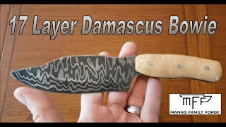 17 Layer Random Pattern Damascus Bowie with Birdseye Maple Handle