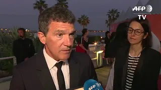 Cannes Film Festival 2019// Antonio Banderas reaction after winning Best Actor Award.