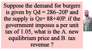 equilibrium price and tax revenue  after the imposition a per unit tax from Demand & Supply function