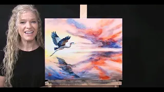 Learn How to Draw & Paint BLUE HERON SUNSET with Acrylic -Paint and Sip at Home- Beginner Art Lesson