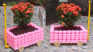 Recycling Plastic Bottles into Wagon Planter for Your Garden