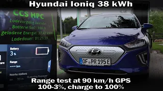 Hyundai Ioniq 38 kWh - Range test at 90 kmh 100-3%, charge to 100%