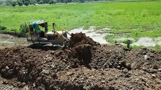 New Incredible Construction Process Land Filling Heavy Equipment, Bulldozer and Big Dump Truck