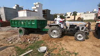 Eicher 333 tractor stuck with loaded trolley