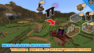 Minecraft pe 1.18 Seed speedrun - Village & Portal at spawn / Stronghold / Easy find double Fortess