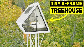 TINY A-FRAME CABIN 40FT IN THE AIR! Ultra-Modern Treehouse Airbnb Tour