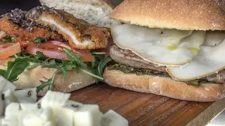 Huge Sandwich with Italian Sausages from Sicily and Cheese. London Street Food