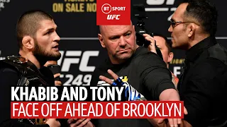 Khabib kicks Tony Ferguson's belt off stage! The UFC 249 face off was heated 🔥