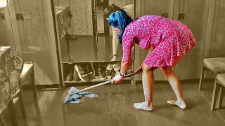 The farmer's wife cleans the house. Living in the countryside